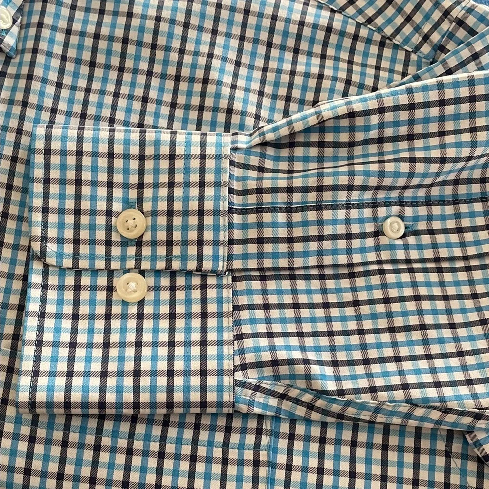 Peter Millar Men's Blue and White Checkered Shirt